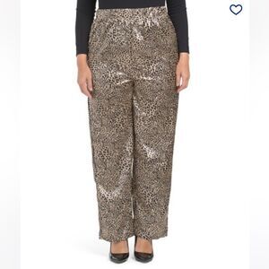 Oppa! Plus Straight Fit Animal Print Satin Pants Gold Leopard 1X NWT